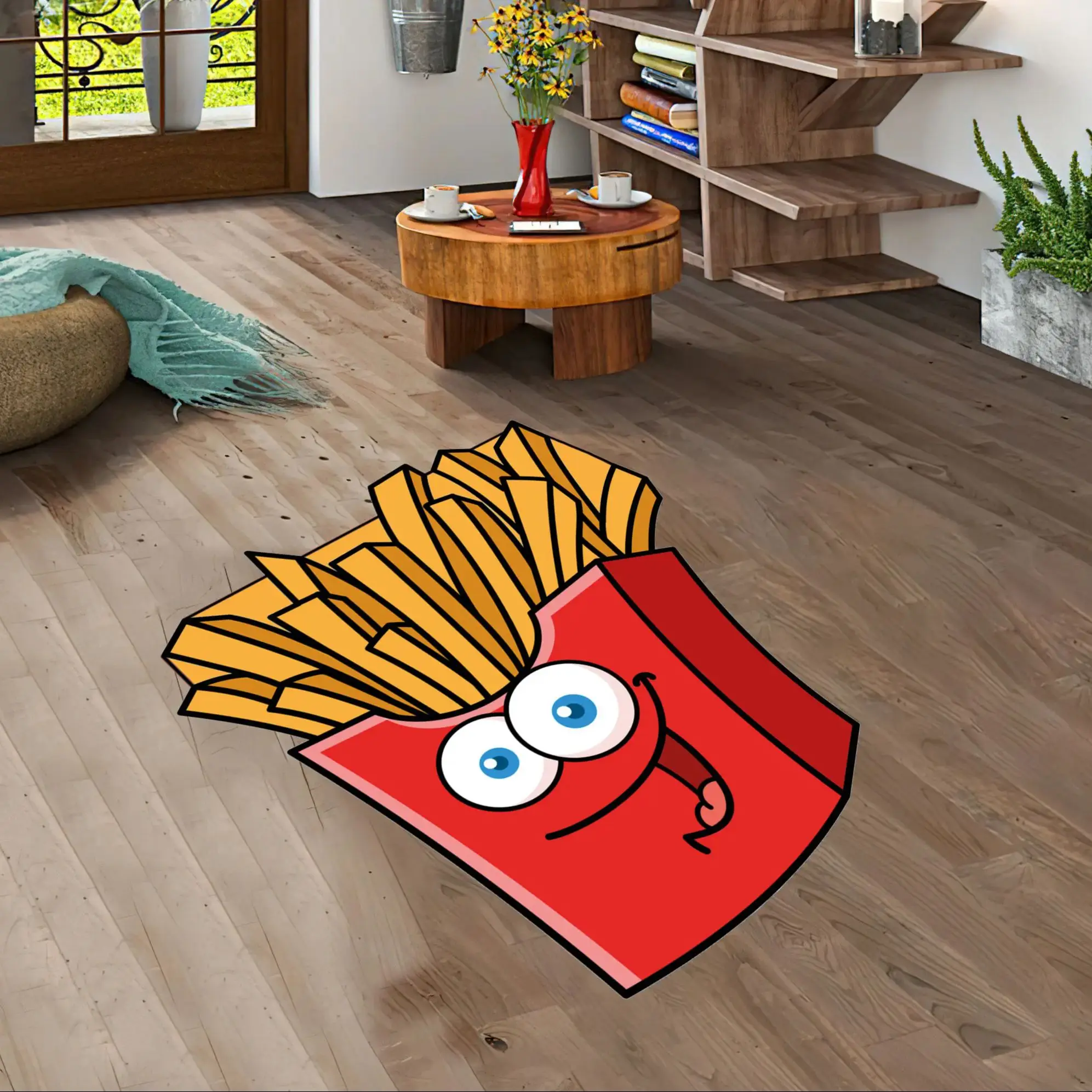 French Fries Smiley Face Customized Carpet Digital Printing Technology Simple Housewarming Gift Handmade Non-Slip Decorative Rug