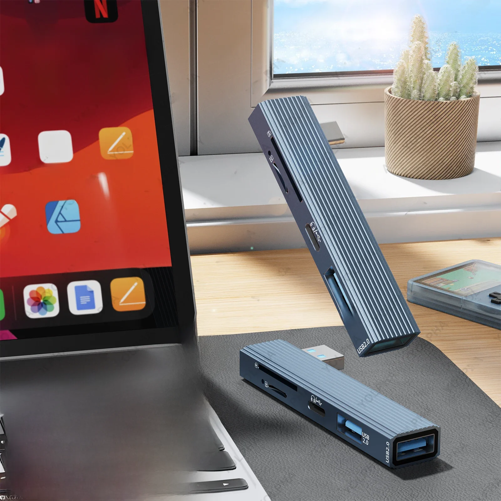 Hub USB do laptopa, czytnik kart SD TF, adapter OTG USB-C do kart pamięci Micro SD, adapter słuchawkowy z gniazdem audio Type-C do Macbooka i Matebooka — zdjęcie 2