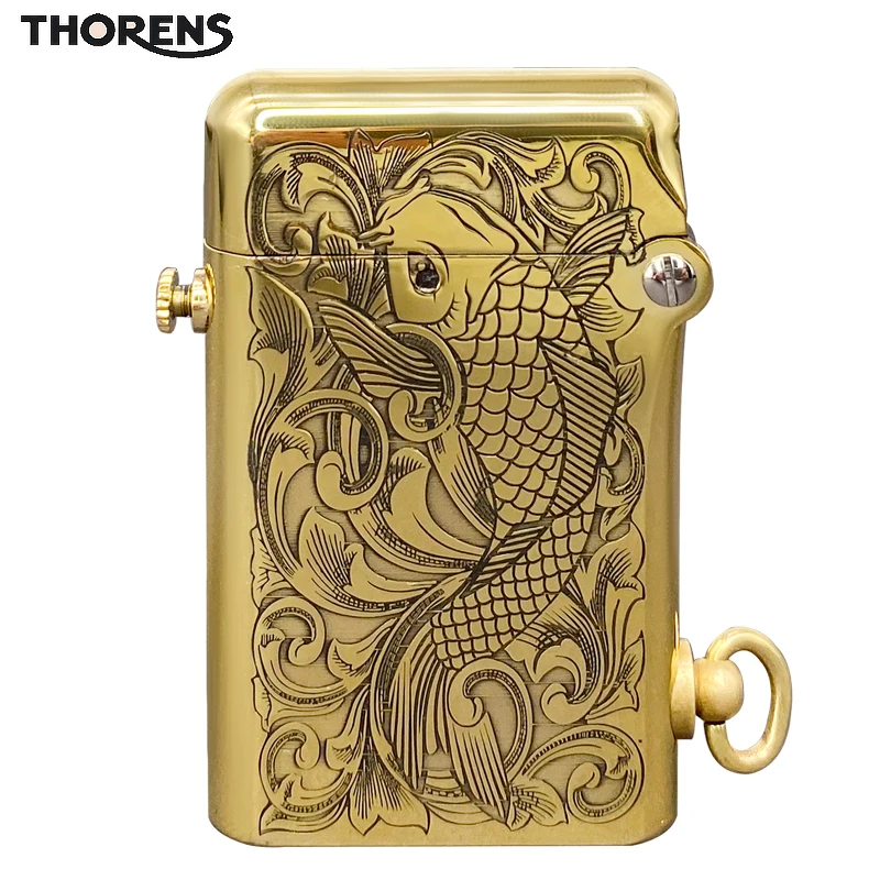 

THORENS 2nd Generation Double Claw Kerosene Lighter Engraved Koi Brass Lighter Unique Gift for Friends Family(No Fuel)