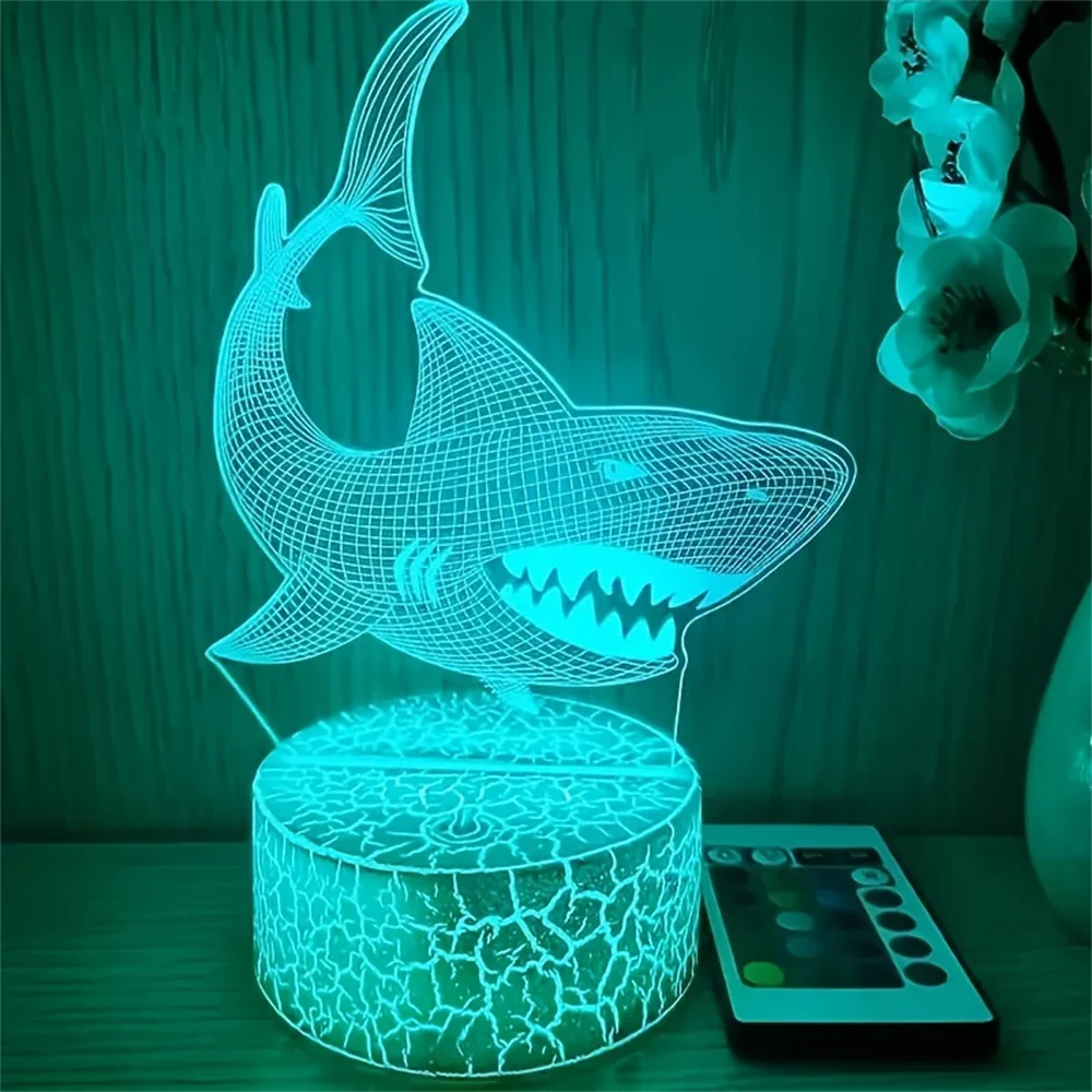 3D Shark Pattern Night Light, Novidade Candeeiros de mesa, Atmosfera do quarto, Presente perfeito para família e amigos, Decoração do lar