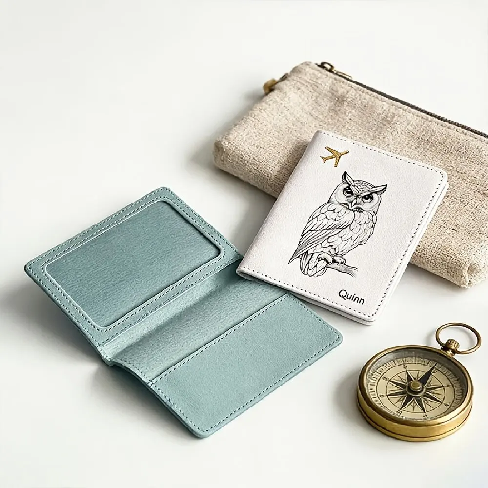 Custom Owl Pattern Printed Name Passport Holder Multi Card Slots Ultra Thin Wallet Gift Father Mother Valentine's Day Birthday view 3