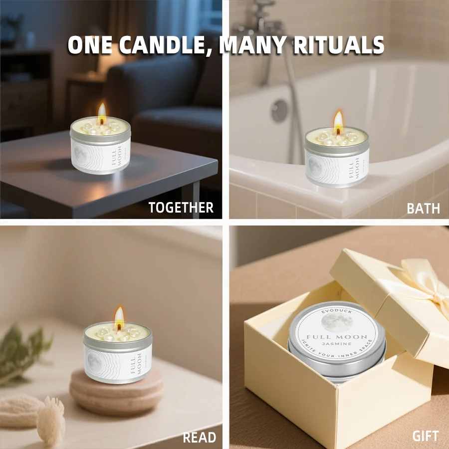 شمعة احتفال القمر بالكامل شمع الصويا شمعة معطرة من القصدير الذهبي مع رقائق كريستال صفراء يدوية له هدية الكريسماس #6