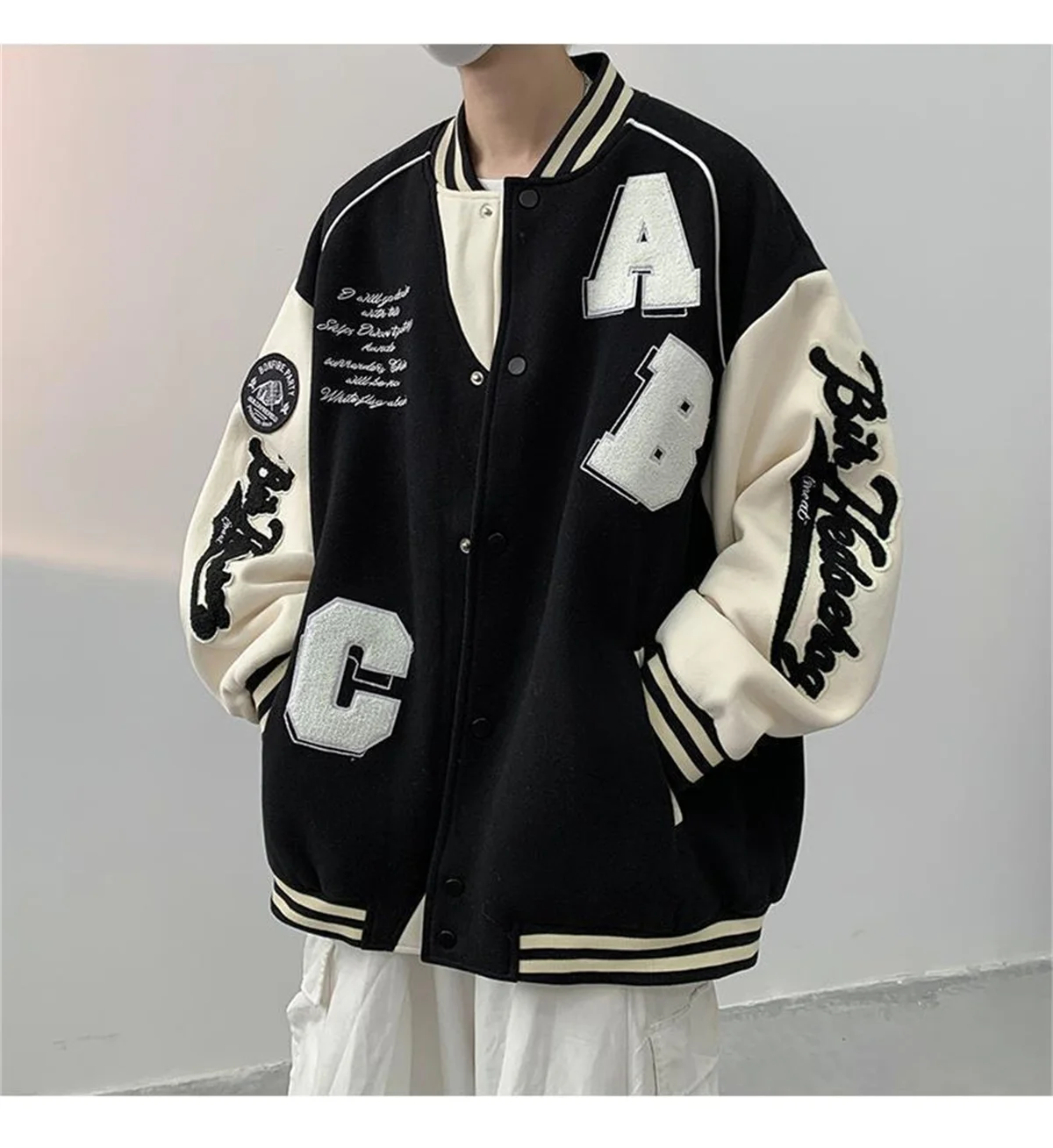 Y2k Lammwoll-Bomberjacke für Damen, Oversized Streetwear für Herren, Ins Hip Hop Harajuku Mode College-Uniform Varsity Baseball-Jacke – Detail 3