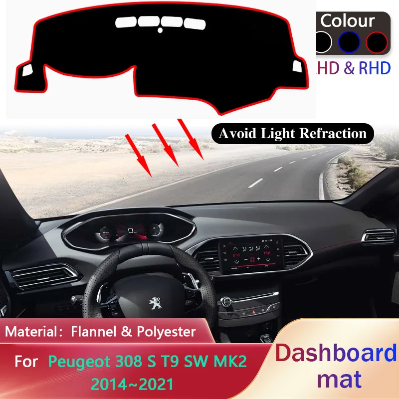 

Накладка на приборную панель автомобиля для Peugeot 308 S T9 SW MK2 2014 ~ 2021, противоскользящий коврик, солнцезащитный коврик, коврик для приборной панели, аксессуары