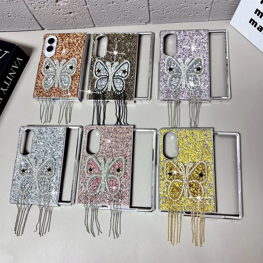 

Luxury Diamond Butterfly Tassel Phone case for Samsung Galaxy Z Fold 8 7 Fold 6 Fold 5 6 7 8 Fold7 Cover Cases