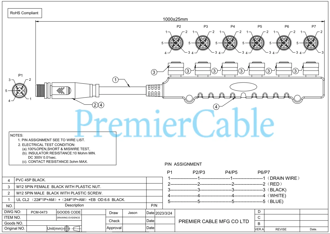 NMEA 2000 M12 5-Pin 6-Port Splitter IP67 Marine Micro-Change Multiport 6-Wege-Bootsnetzwerkkabel für CAN-Bus CANOpen – Detail 1