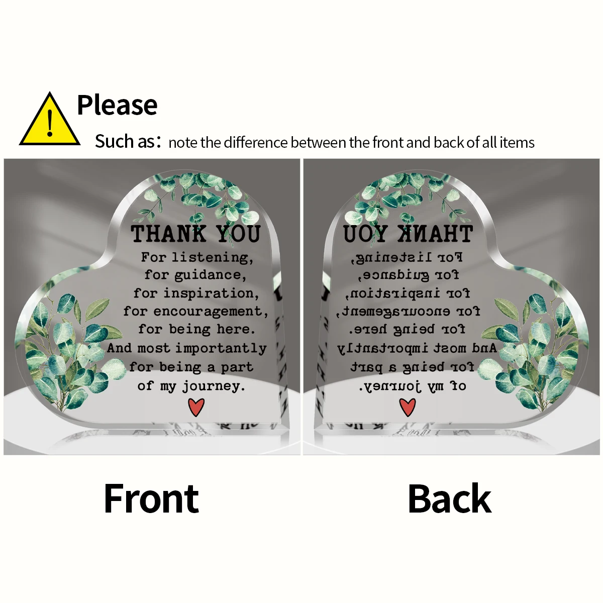 Thank You Gifts Acrylic Heart Plaque,Appreciation Gifts For Teacher Nurse,Birthday Holiday Gift for Women,Room Home Decoration