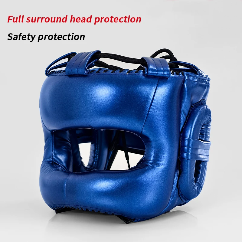 Boxing Helmet Full Coverage Sparring Headgear with Ear Protection Adjustable Headgear PU Leather Training Head Guard Thickened