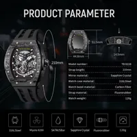 TSAR BOMBA Luxury Men's Automatic Mechanical Watch Miyota 316L Steel Carbon Fiber Sapphire 50M Water Resistant Skeleton Luminous photo 6