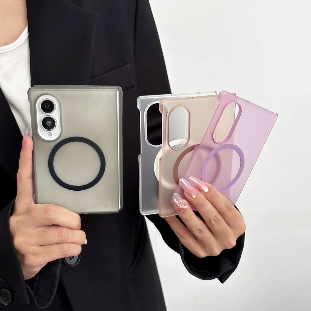 New Korean Ins Simple Translucent Solid Color Phone Case for Samsung Galaxy Z Fold 8 With MagSafe Shockproof Protective Cases