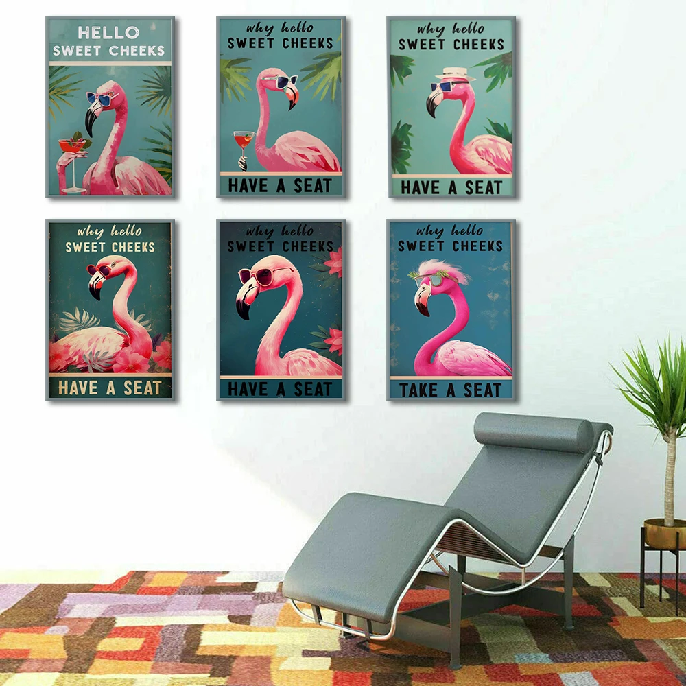 

Hello Sweet Cheeks Canvas Painting Funny Animal Wall Art Poster Flamingo Alpaca Donkey Picture Print for Room Home Decor Cuadros