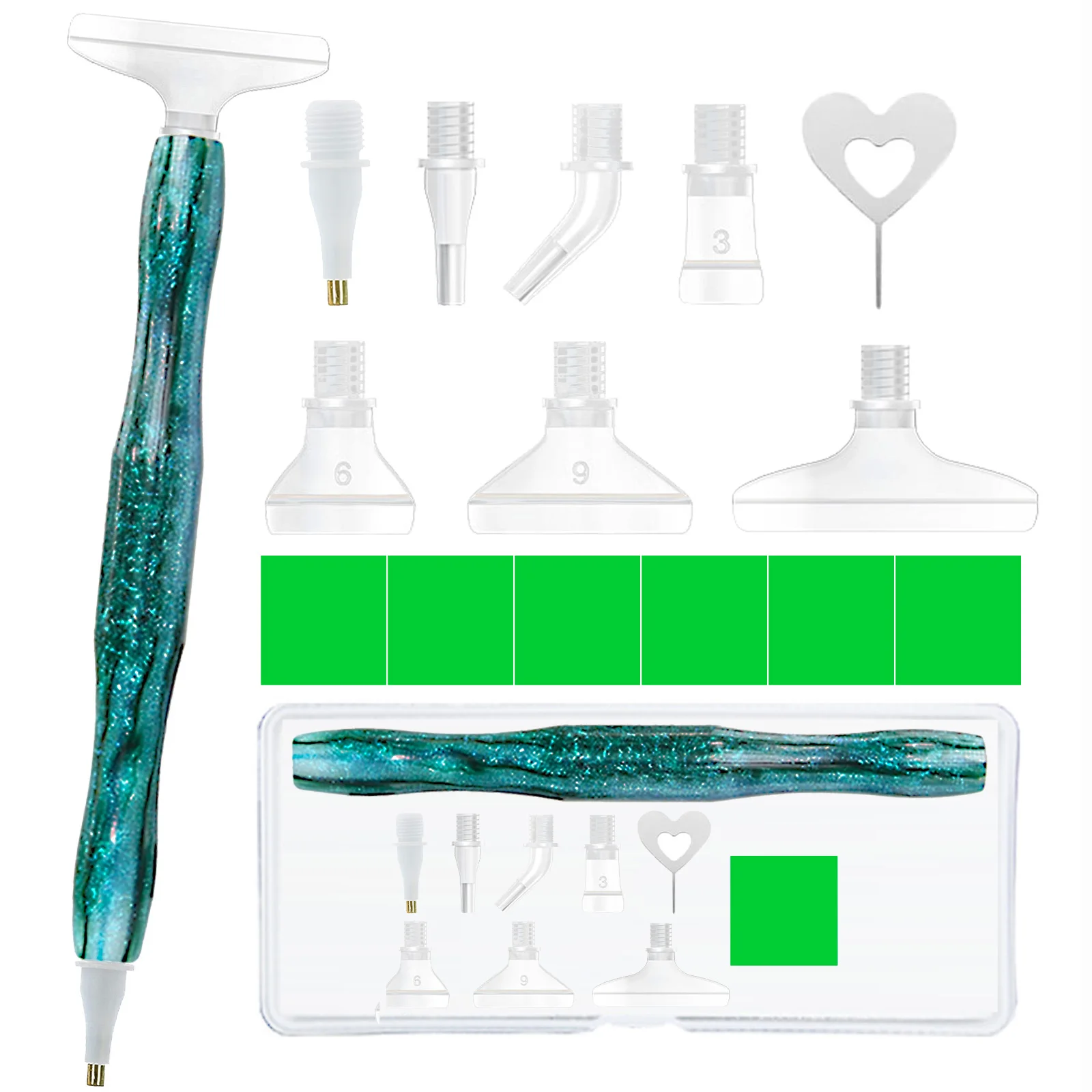 Diamond Painting Pen Set – Resin Drill Pen with 7 Interchangeable Tips & 6 Wax Pads for Rhinestone Crafts