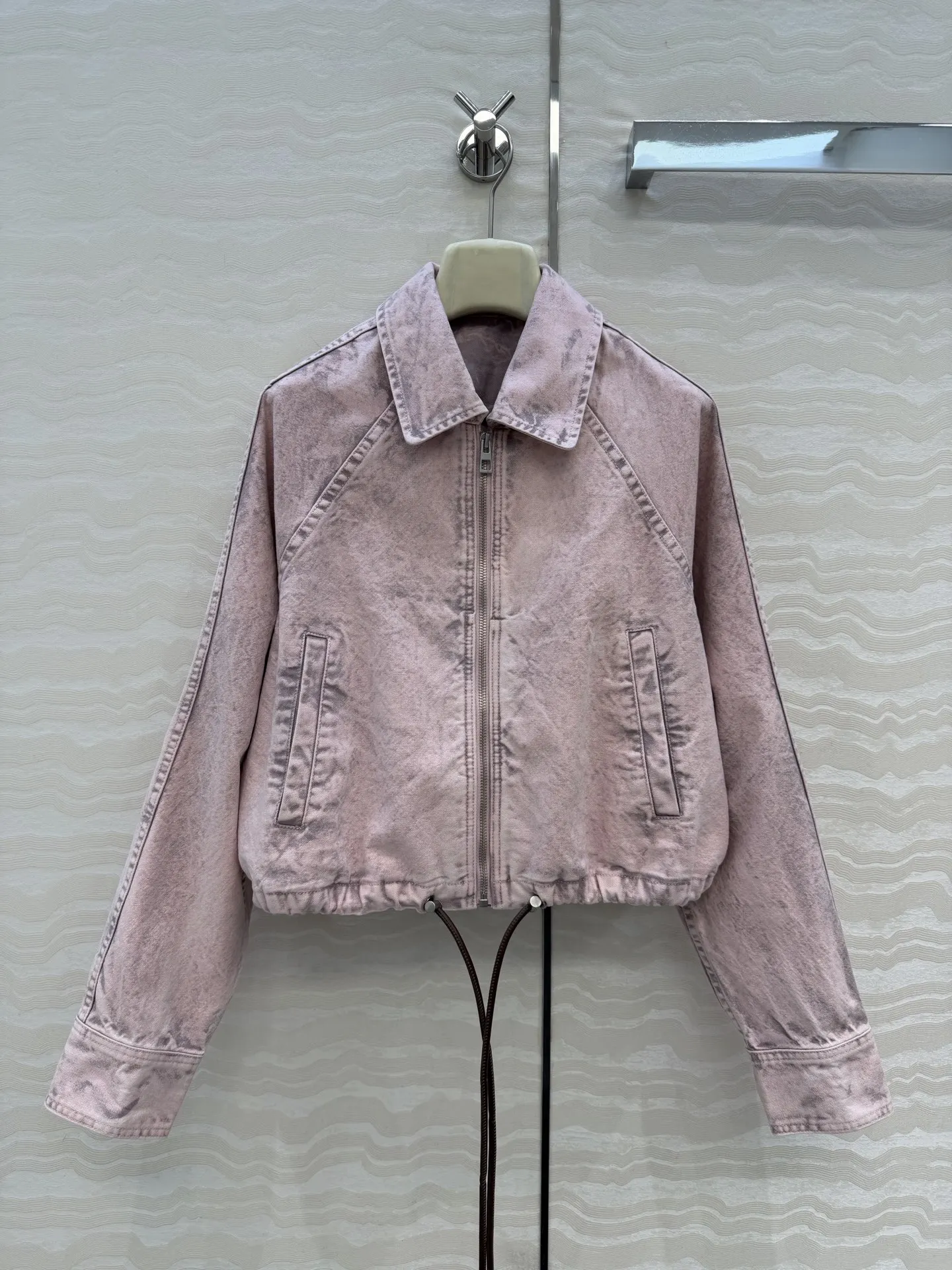 

25 autumn/winter new collar pink denim jacket trendy high street long sleeved jacket high-end top jeanstop woman outfits