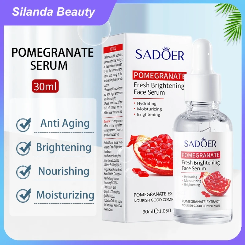 Silanda Beauty Pomegranate Serum Korean Skincare Anti Aging Face Essence Skin Brightening Moisturizing Facial Serum 30ml