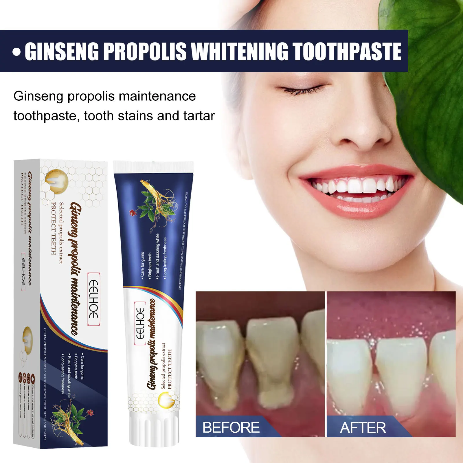 Eelhoe 100g Ginseng Propolis Whitening Toothpaste Yellow Tartar Removal Dental Gum Health Repair Bad Breath Cleaning Toothpaste