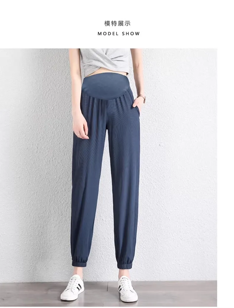 سراويل الأمومة للارتداء الخارجي الصيفي، سراويل تسع نقاط من الحرير الجليدي، سراويل ضيقة، رفيعة، فضفاضة، مقاس كبير، كاجوال، سراويل صغيرة الساق، ملابس الربيع والصيف #2