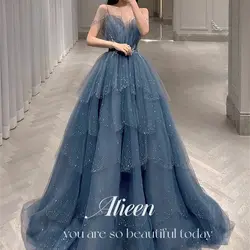 Blue Beads With Diamonds Saudi Elegant Luxury Evening Dresses Customized Dubai Dress Gown Gala Women's Party Long Ladies Formal