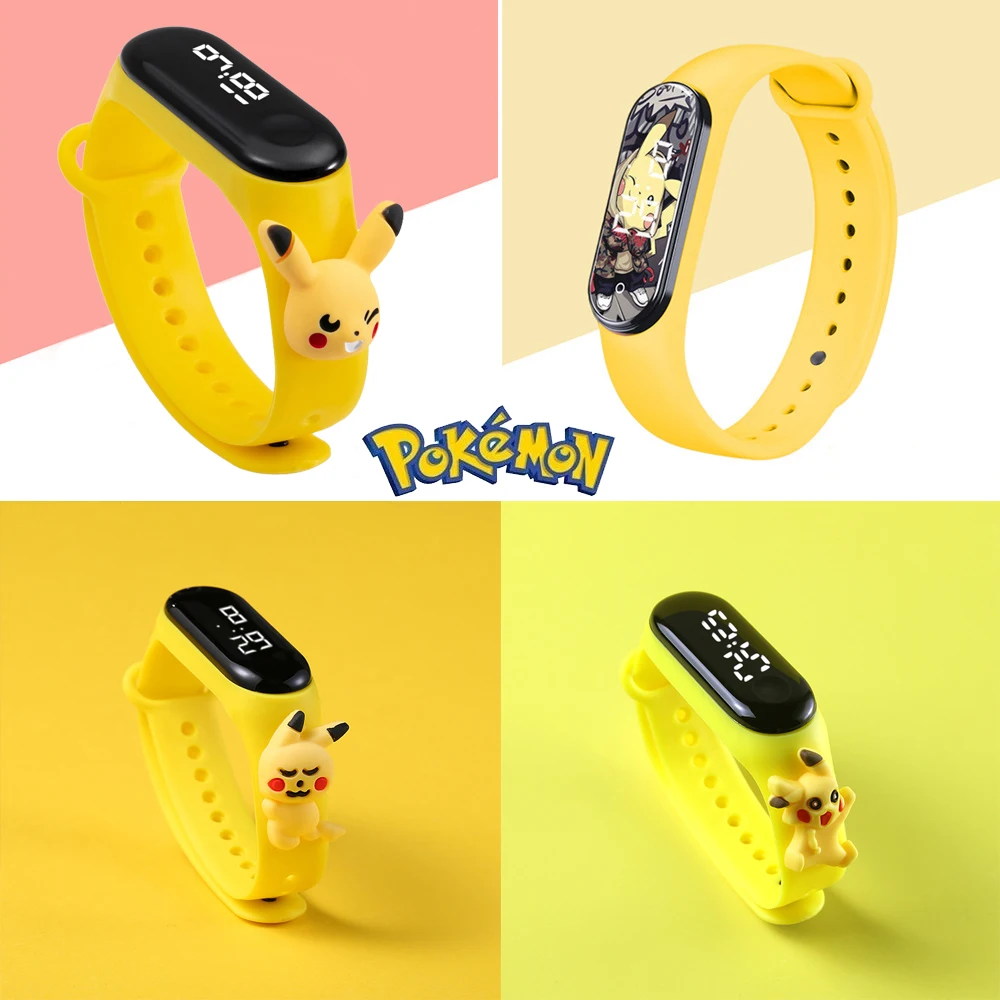 Pokemon Electronic Watch Pikachu Cartoon Digital Electronic Waterproof LED Watch Wristband Children's Toy Christmas Gift Watch