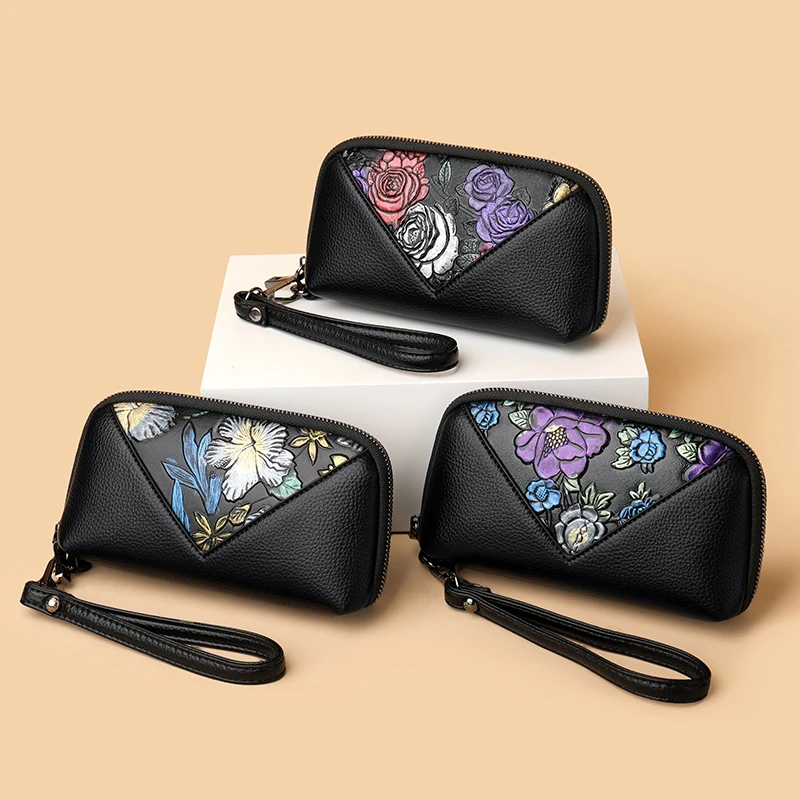 Trendy Floral Patchwork Clutch Women’s Multi-functional Zipper Wallet Compact Portable Phone Bag