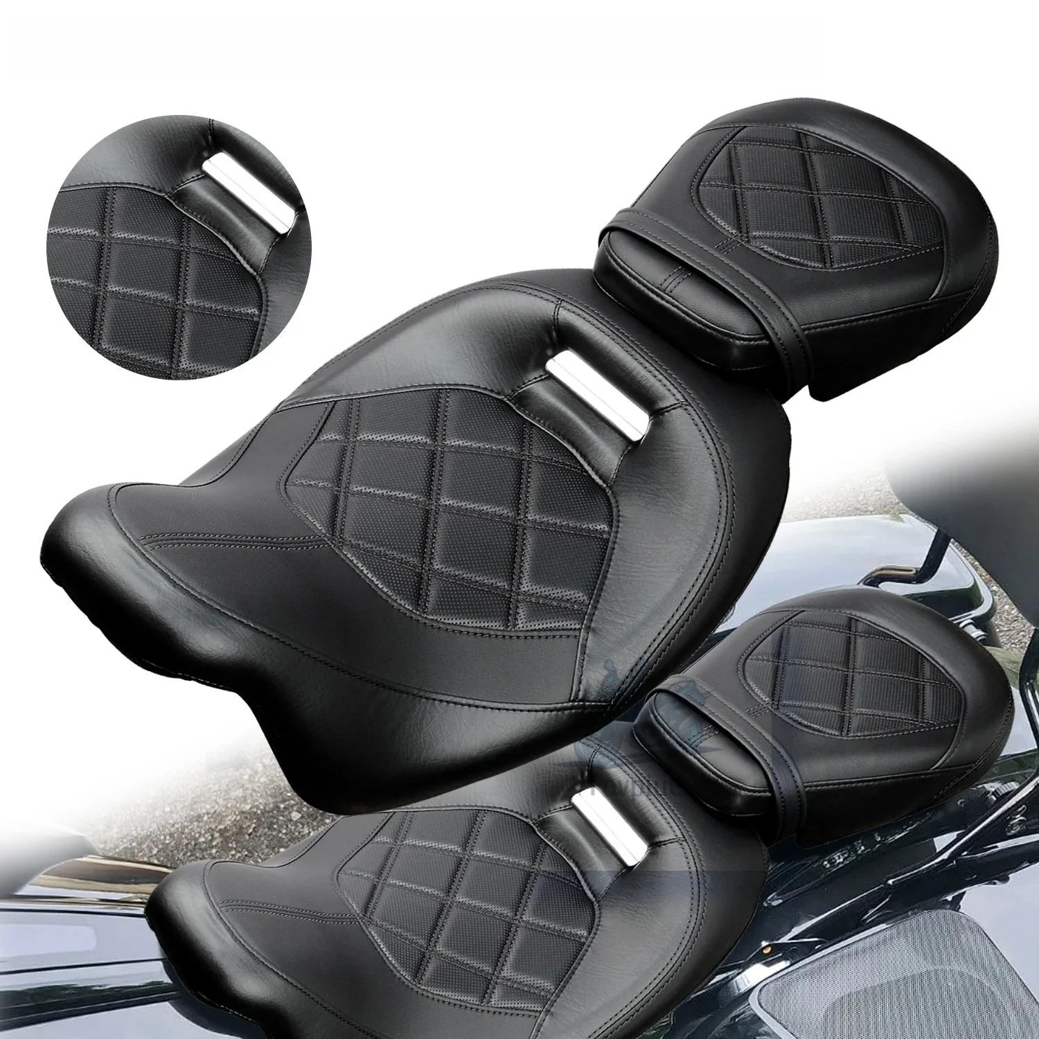 Motorfiets Twee-Up Low Profile Seat Voor Harley Touring Road King Street Glide Road Glide Electra Glide Speciale FLTRX 2009-2025 - afbeelding 2