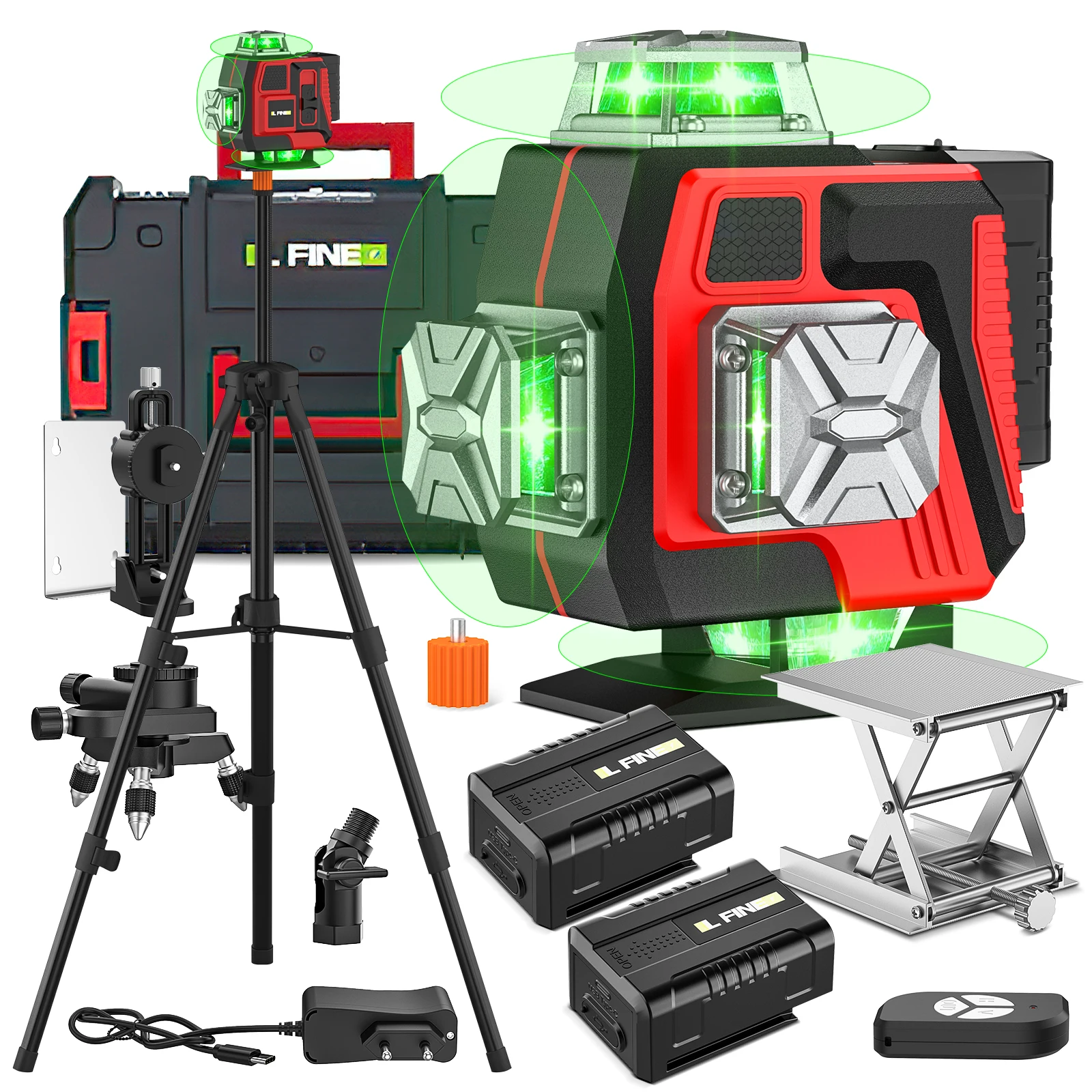 Professional 16 Lines 4D Laser Level Automatic 3 ° Line-holding pole Wall 360 Horizontal And Vertical Super power Green Beam