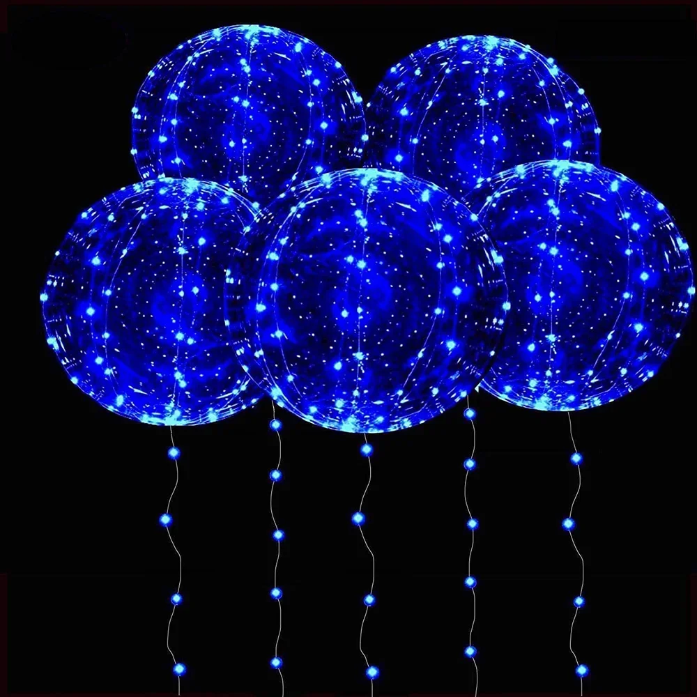 3 zestawy niebieskich balonów LED Bobo Urodziny Ślub Dekoracja domu 3m Sznurek LED Bubble Ballon Przezroczyste balony świecące w ciemności — zdjęcie 2