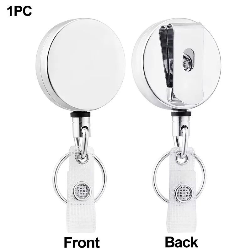 1/2PCS Heavy Duty Retractable Metal Wire Keychain Pull Badge Reel ID Lanyard Name Tag Card Badge Holder Reel Key Ring