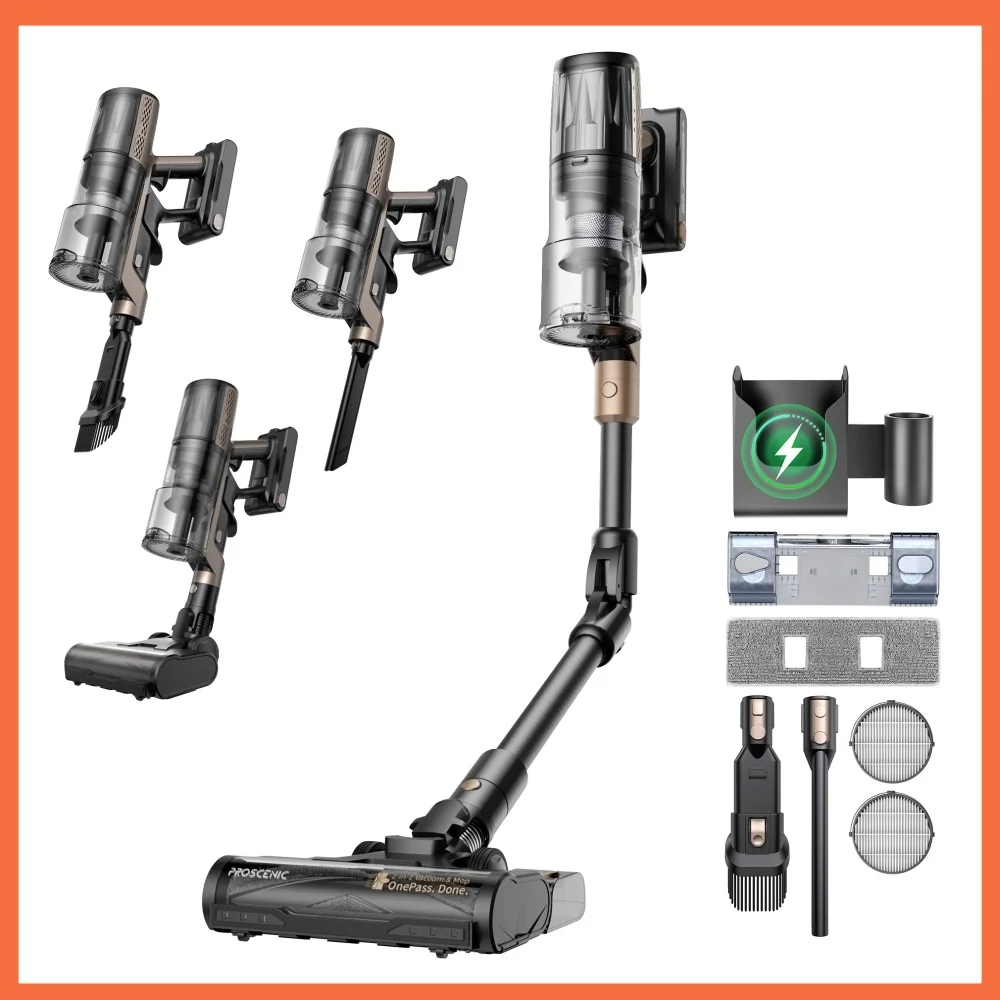 Proscenic P20 OnePass Kabelloser Staubsauger: 70KPa Saugkraft, 680W Motor, 70 Minuten Laufzeit, 180° Drehbarkeit °   biegsames Rohr, Nass- und Trockenreinigung