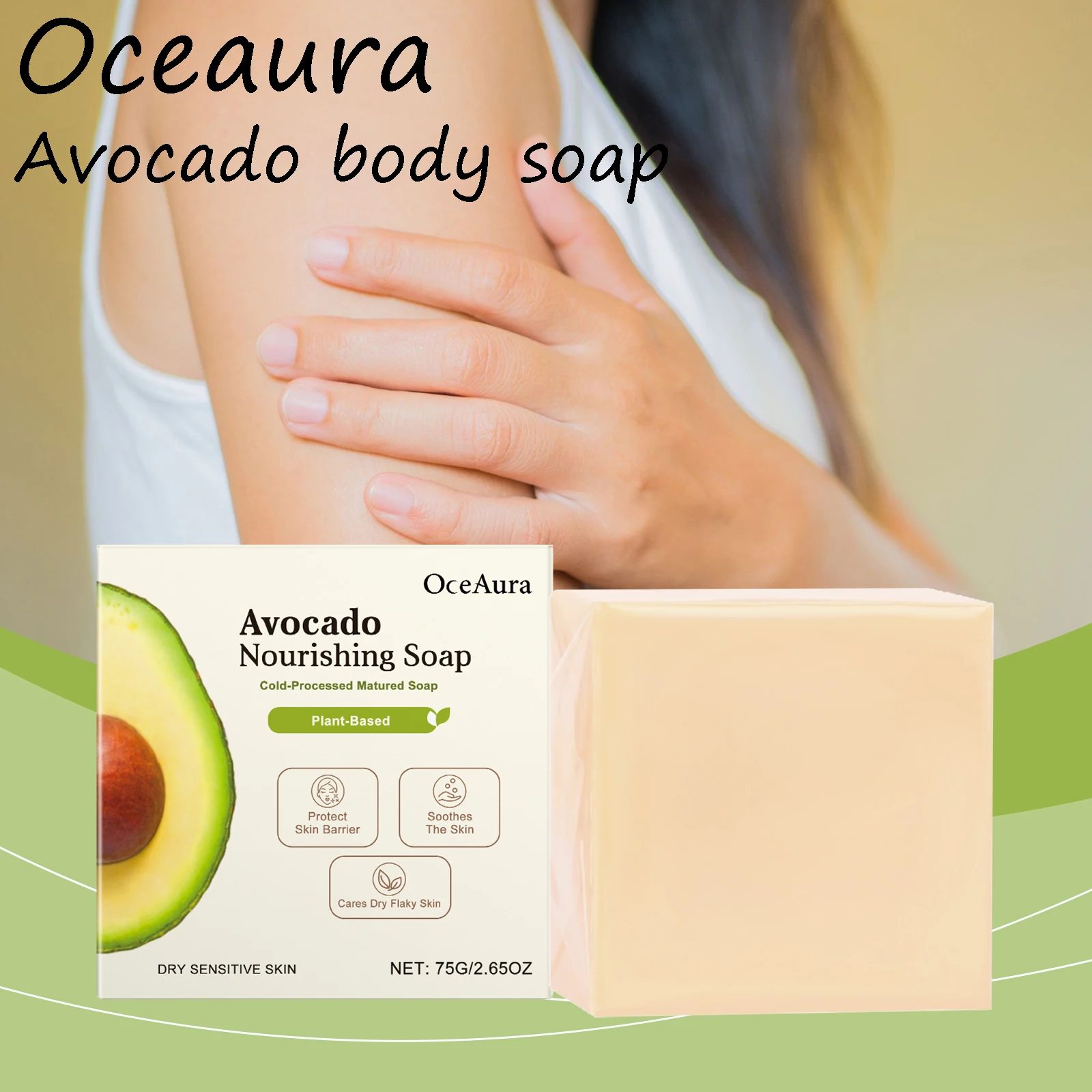 

Oceaura Avocado Body Washing Soap Rich Bubble Moisturizing Skin Lasting Fresh Fragrance Smoothing Softening Body Cleaning Soap