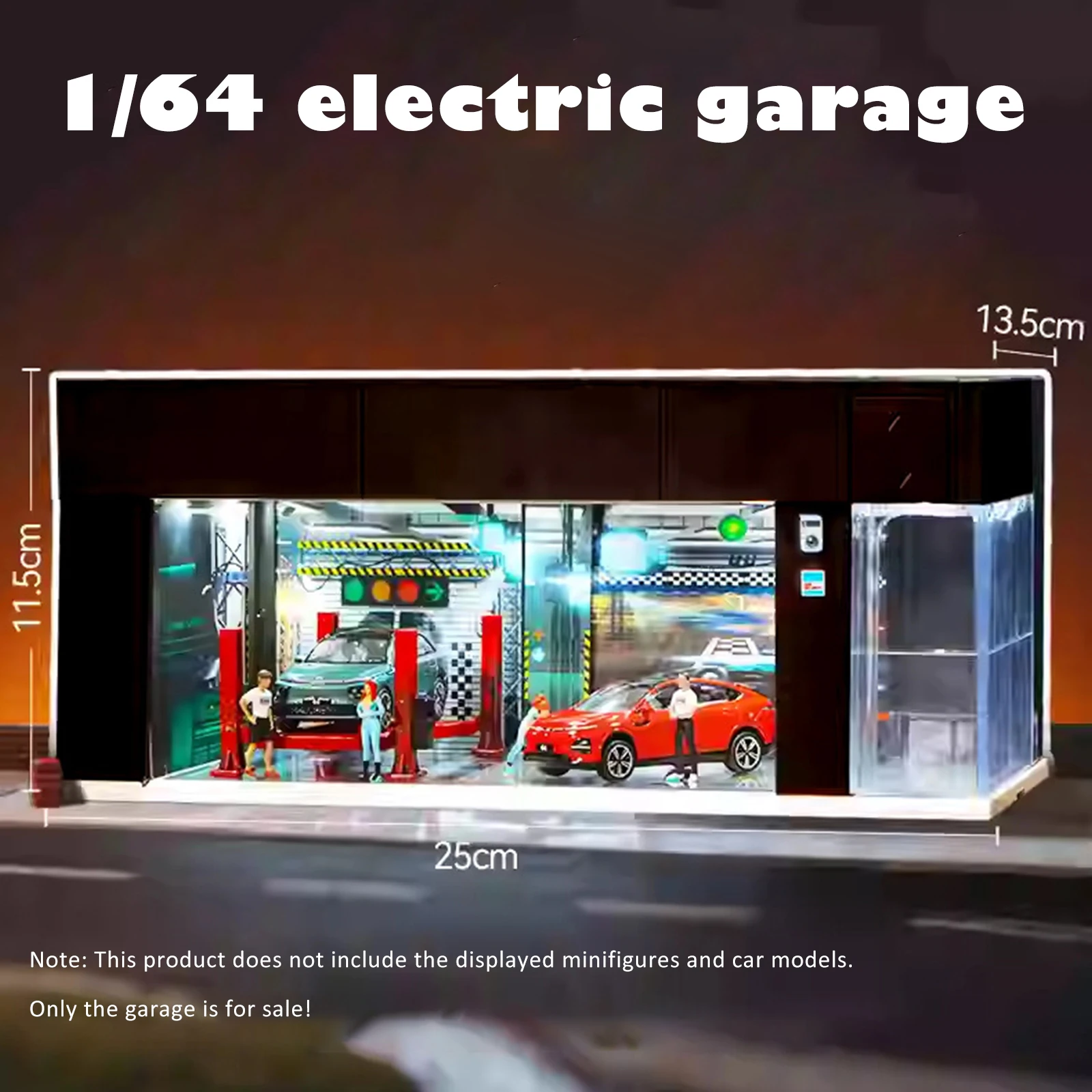 1/64 Lighted Parking Lot Scene Display Case for Figures - Table Centerpiece Collectible Model Parking Garage Display Case
