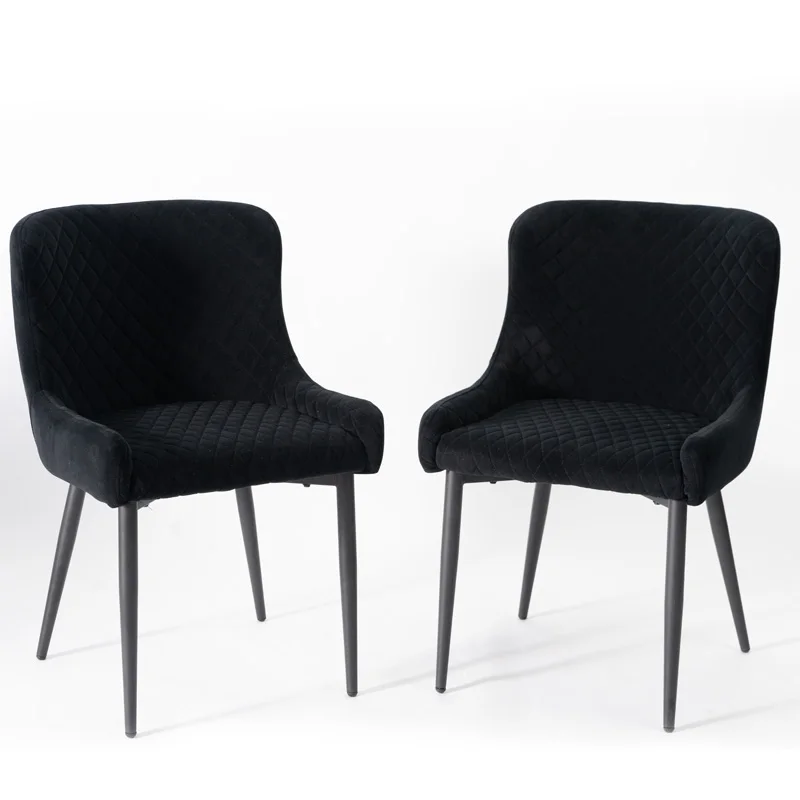 Set of 2 Mid-Century Modern Velvet Dining Chairs with Low Arms, Upholstered Accent Chairs for Kitchen or Dining Room, Black