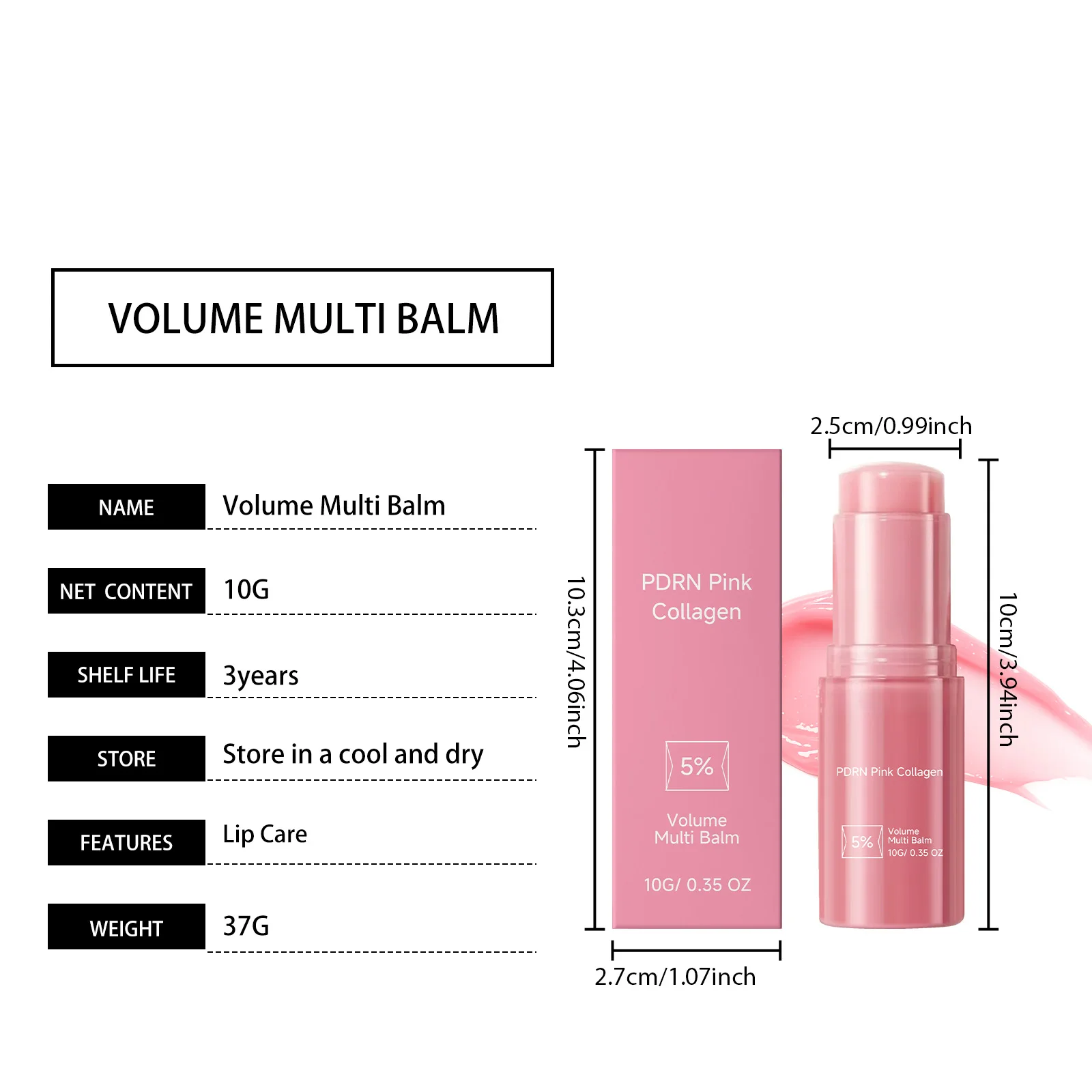 PDRN Pink Collagen Volume Lip Balm Plump Lips Fade Lip Lines Deep Hydrating Nourishing Repair Overnight Moisturizing Lip Care Stick