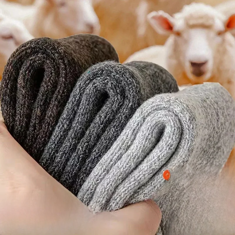 5-parowe zimne skarpety męskie Wełniane skarpety unisex Wyroby pończosznicze Bardzo grube skarpety z wełny merynosów w jednolitym kolorze Pluszowe skarpety frotte zapobiegające zamarzaniu — zdjęcie 2