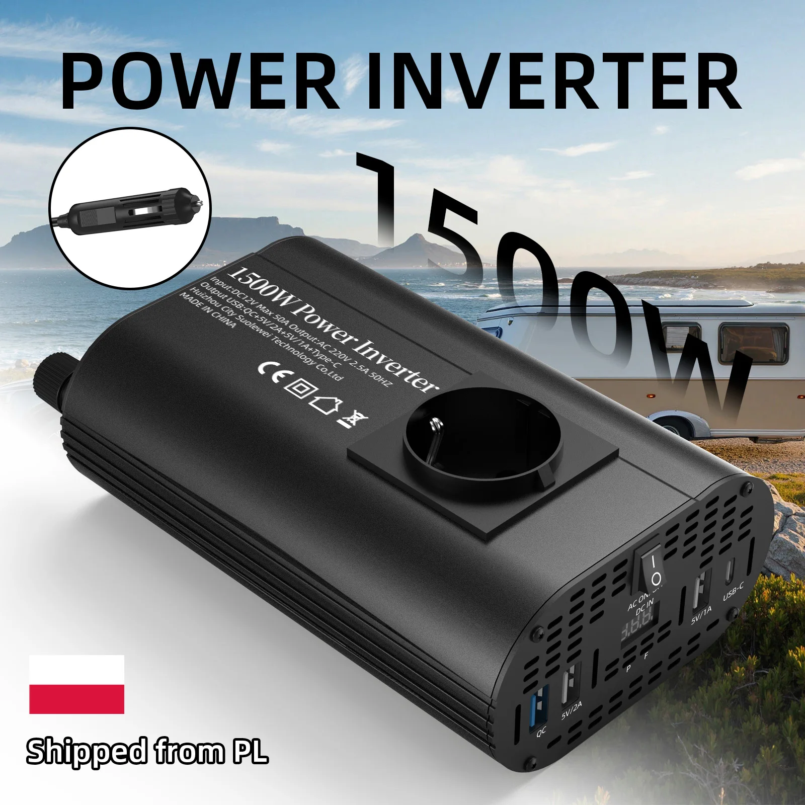Inverter di alimentazione da 12V a 220V 50HZ 400W-4000W con presa EU e porta Type-C, convertitore AC portatile per auto e uso esterno