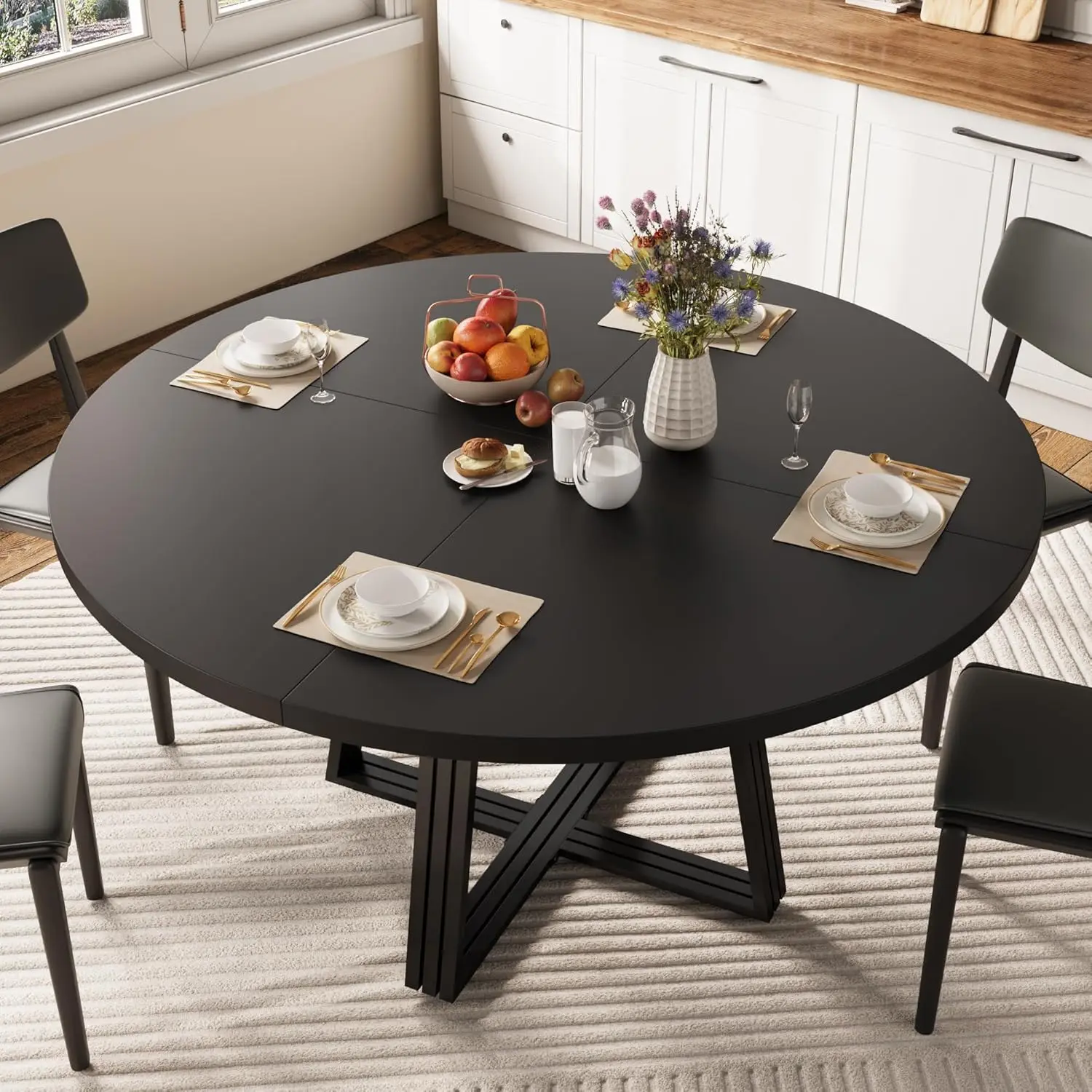 Mesa de comedor redonda de 120 cm de largo para 4-6 personas, mesas de cocina con almacenamiento, patas de madera… — oferta en AliExpress