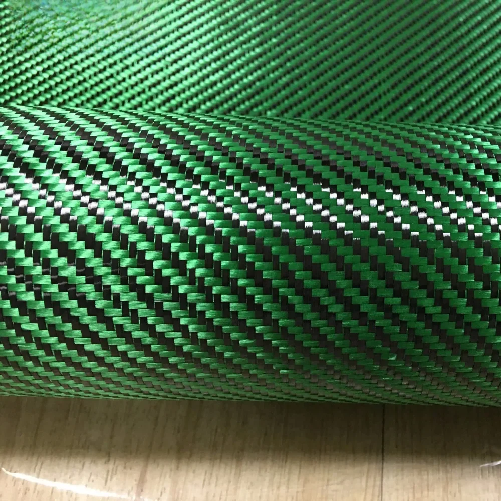 Hybrydowa tkanina z włókna węglowego i aramidowego Green Carbon, włókno węglowe 3K, zielone włókno aramidowe, 190 g/m², grubość 0,2 mm — zdjęcie 2
