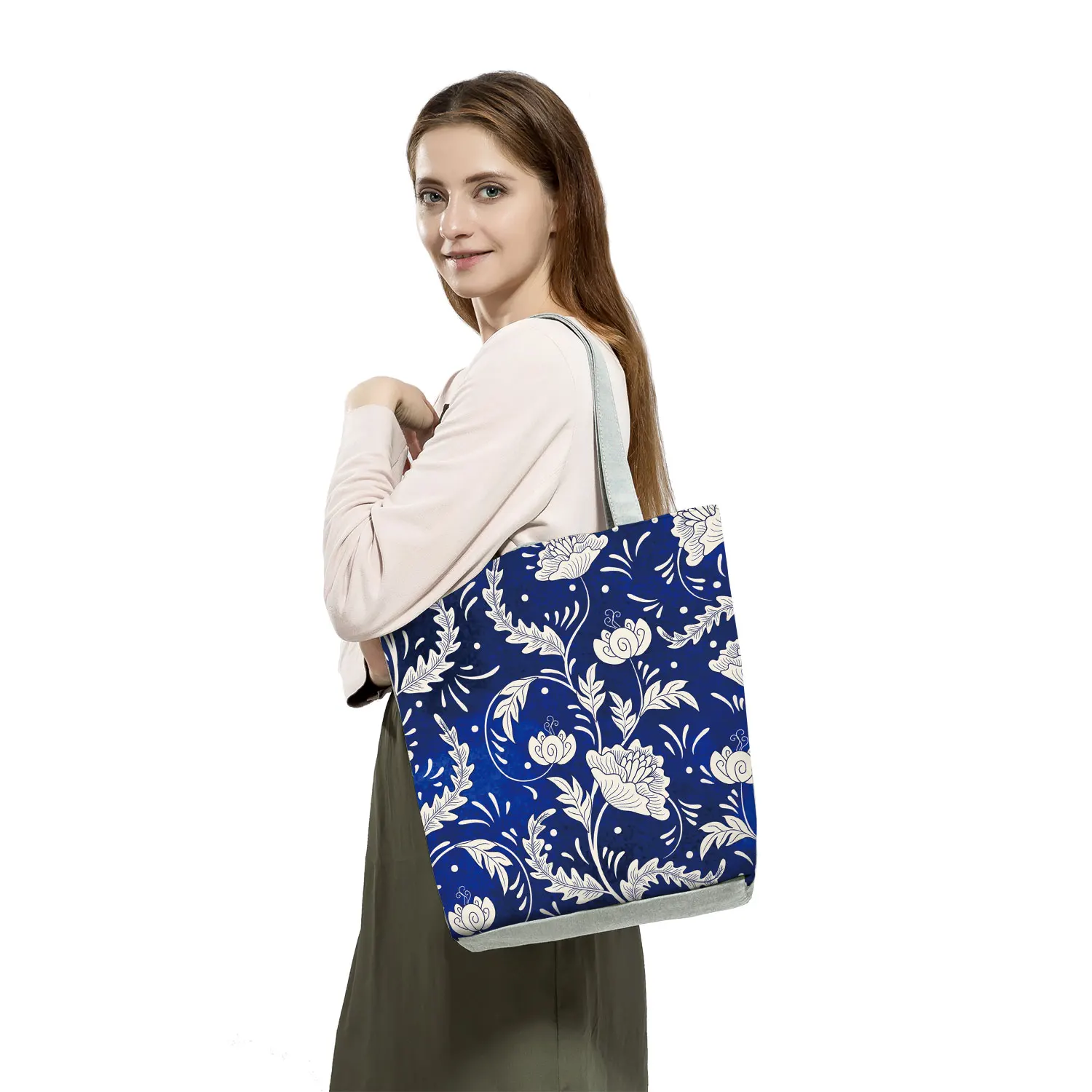 Bags For Women 2022 New Handbags Floral Porcelain Geometric Abstract Pattern Shoulder Bag Customizable Beach Bag Orchard Bag