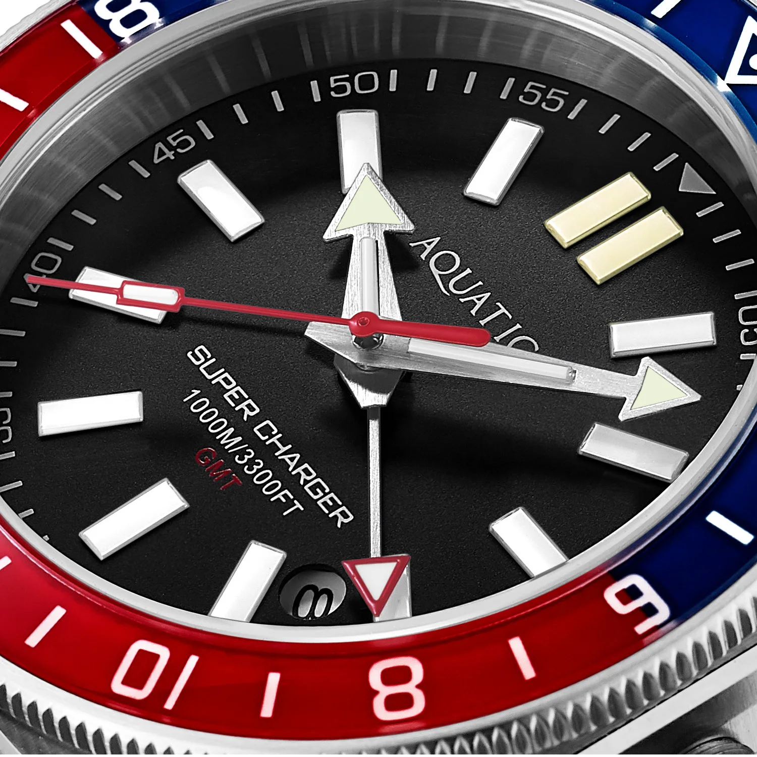 Aquatico Steel Man GMT Watch (Black Dial Pepsi Bezel)