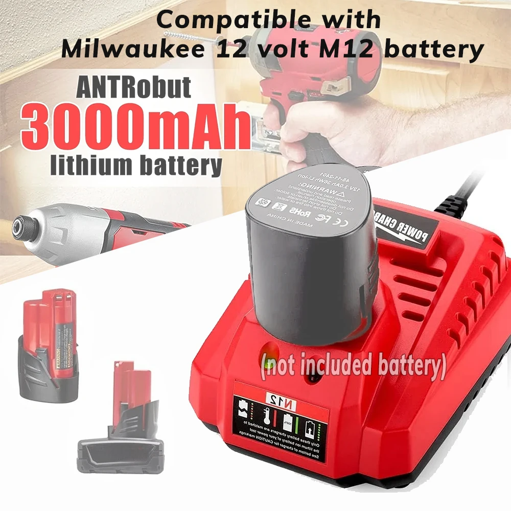 10.8V 12V Li-Ion Replacement Battery Charger For Milwaukee M12 N12 48-59-2401 48-11-2402 Lithium-Ion Battery(only charger)