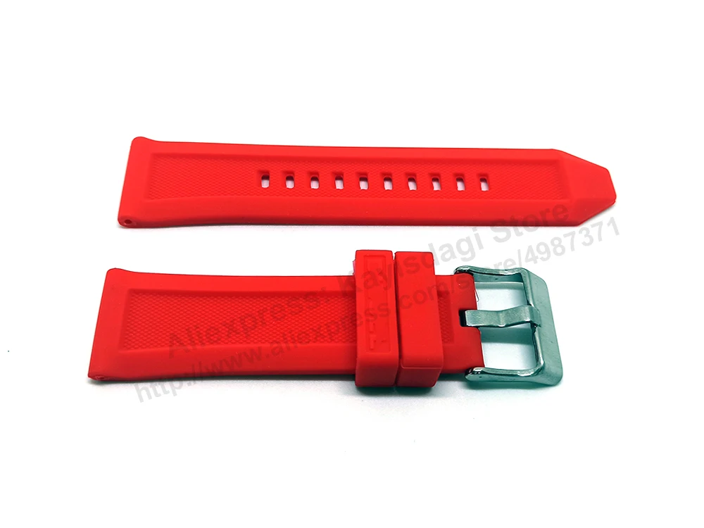 Diesel DZ4481 , DZ4388 , DZ1589 , DZ1627 , DZ1900 , DZ1806 , DZT2006 Fits with 24mm Red Rubber Silicone Watch Strap Band