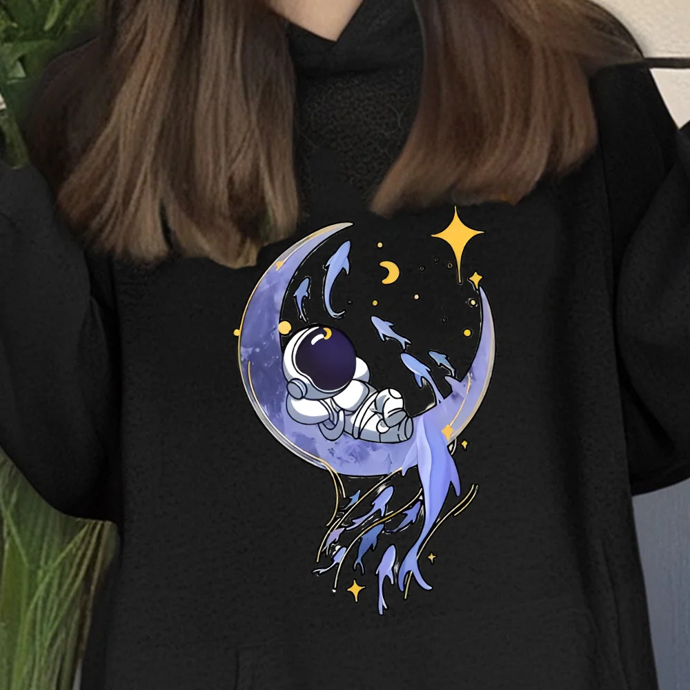 

Толстовка с капюшоном «Астронавт Луна», черная толстовка с рисунком «Космический астронавт», повседневный свободный удобный топ с длинными рукавами для космических приключений