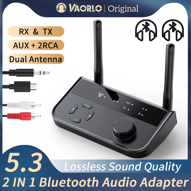 Multipoint Bluetooth 5.3ตัวรับสัญญาณ3.5มม.AUX 2 RCA สเตอริโอตัวรับสัญญาณ WiFi สำหรับจอทีวีติดรถ PC ลำโพง