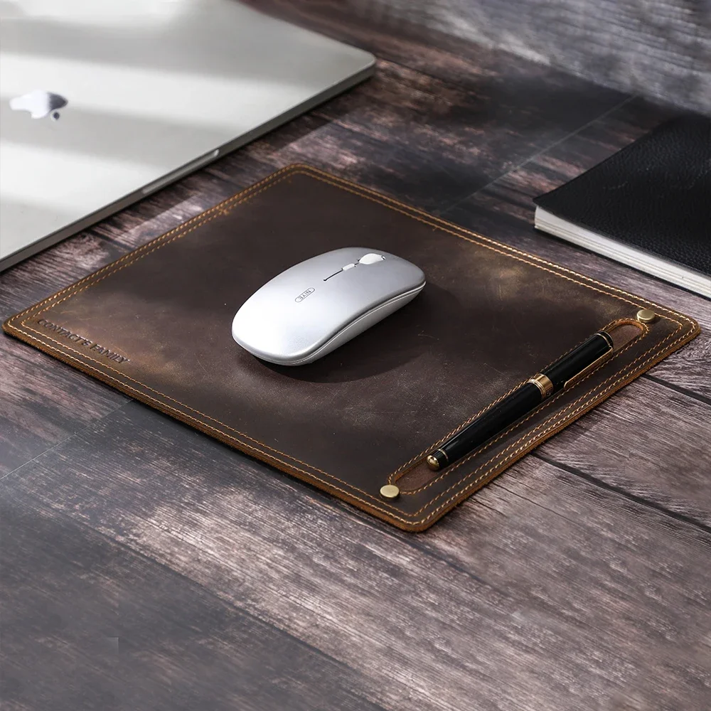 CONTACT'S FAMILY antypoślizgowa podkładka pod mysz podkładka pod laptopa skóra nubukowa z obsadką do pióra mysz do gier nowa poduszka na biurko Retro wygodna — zdjęcie produktu 7