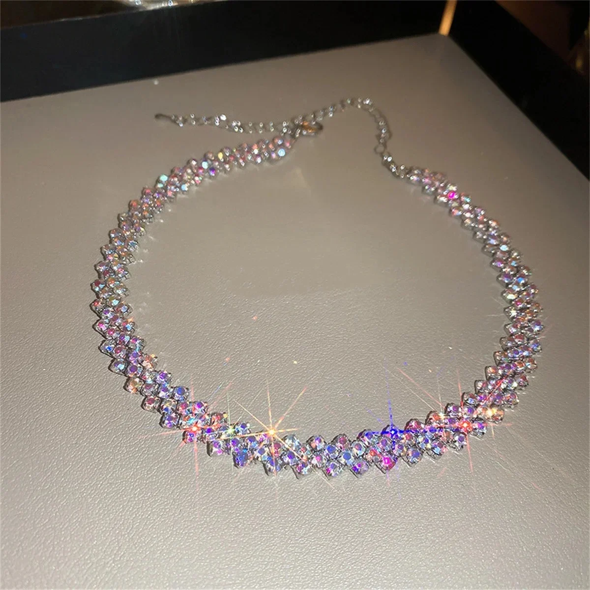 FYUAN Mode Rot Grün Blau Bunte Strass Choker Halsketten für Frauen Geometrische Kristall Halsketten Party Hochzeiten Schmuck