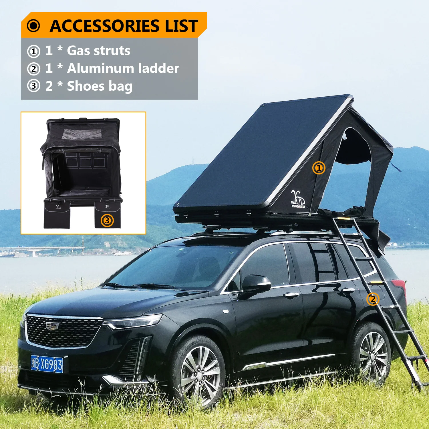 Younghunter Hot Selling Cheap Traveling Waterproof Hard Shell Camp Outdoor Car Roof Top Tent with Aluminum Frame