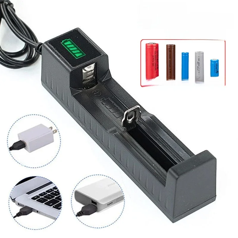 18650 Batterieladegerät 1 Slot USB Single 18650 Lade 3,7–4,2 V wiederaufladbare Lithiumbatterie für 16340 14500 26650 18650 Batterie