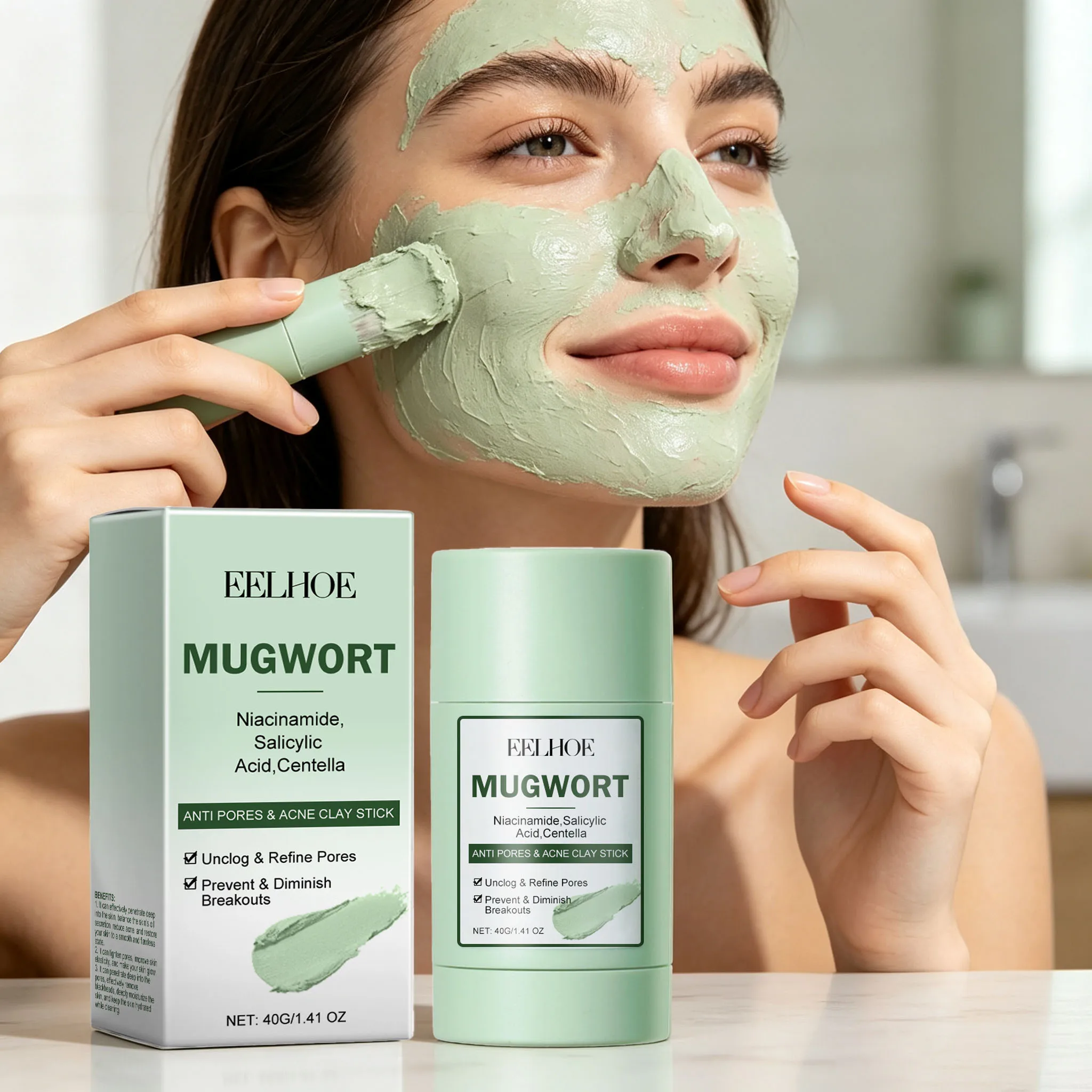 40g Mugwort Face Clay Mask Deep Moisturizing Cleaning Pores Remove Blackhead Smoothing Skin Soothing Discomfort Glowing Facial Mud Mask Stick