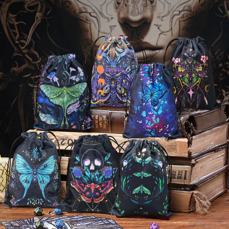 1 Pcs Tarot Bag Oracle Card Storage Bag Butterfly Printed Dice Pouch Animal Crystal Stone Jewelry Drawstring Bag Multiple Pouch