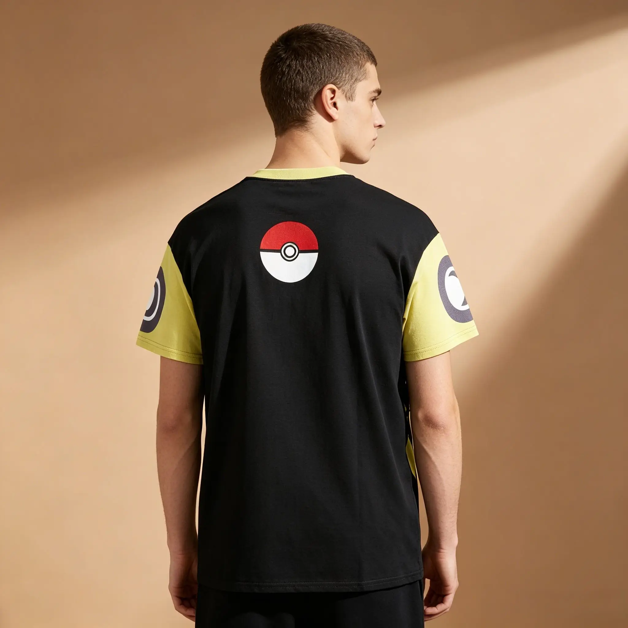 Men's Pokemon Persian Egyptian Hieroglyph Raglan T-Shirt, Yellow Black Anime Otaku Streetwear Short Sleeve Casual Tee