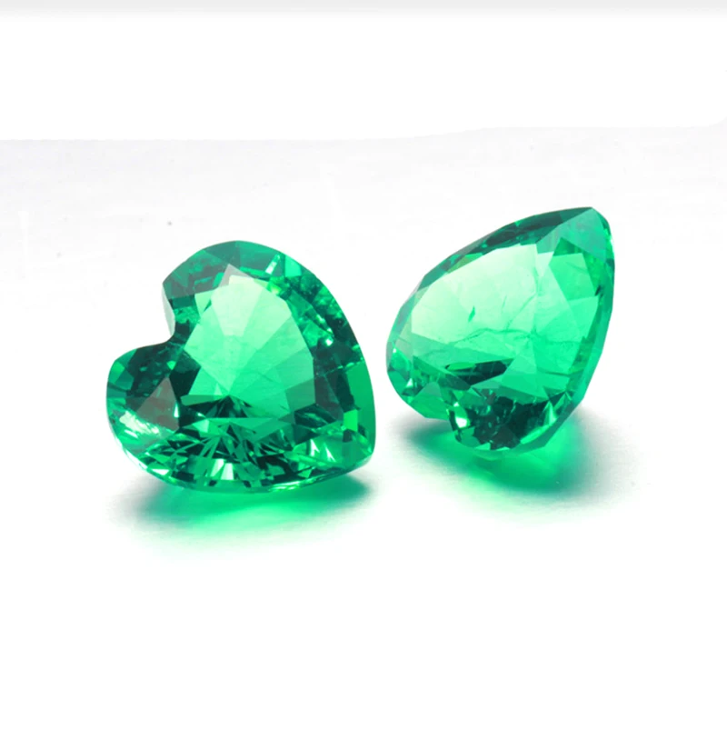 1PCS Lab-Created Hydrothermal Emerald Columbian Color Loose Gemstones Heart Shaped Faceted With Inclusions & Abrasions Natural
